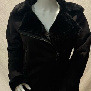 Solitaire Black Teddy Jacket with Faux Fur Collar